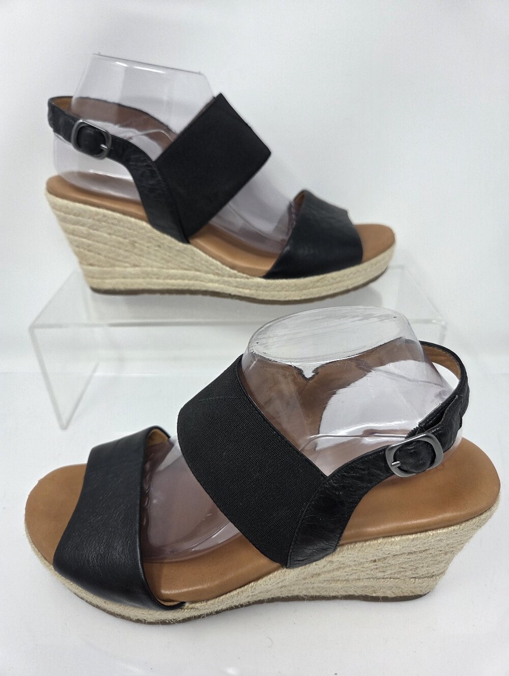 Gentle Souls Kara Espadrille Wedge Sandals Black Leather Womens 10M
